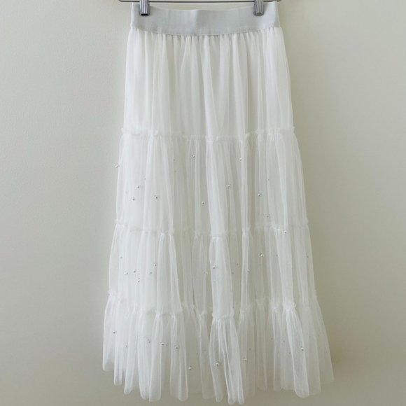 Korean Style Fashion White mesh skirt with pearls - Picture 1 of 5